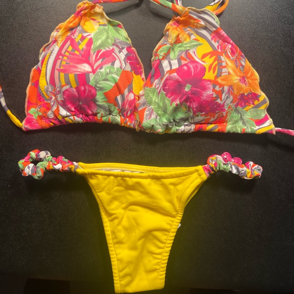 Yellow, Pink & Green graphic print bikini set
